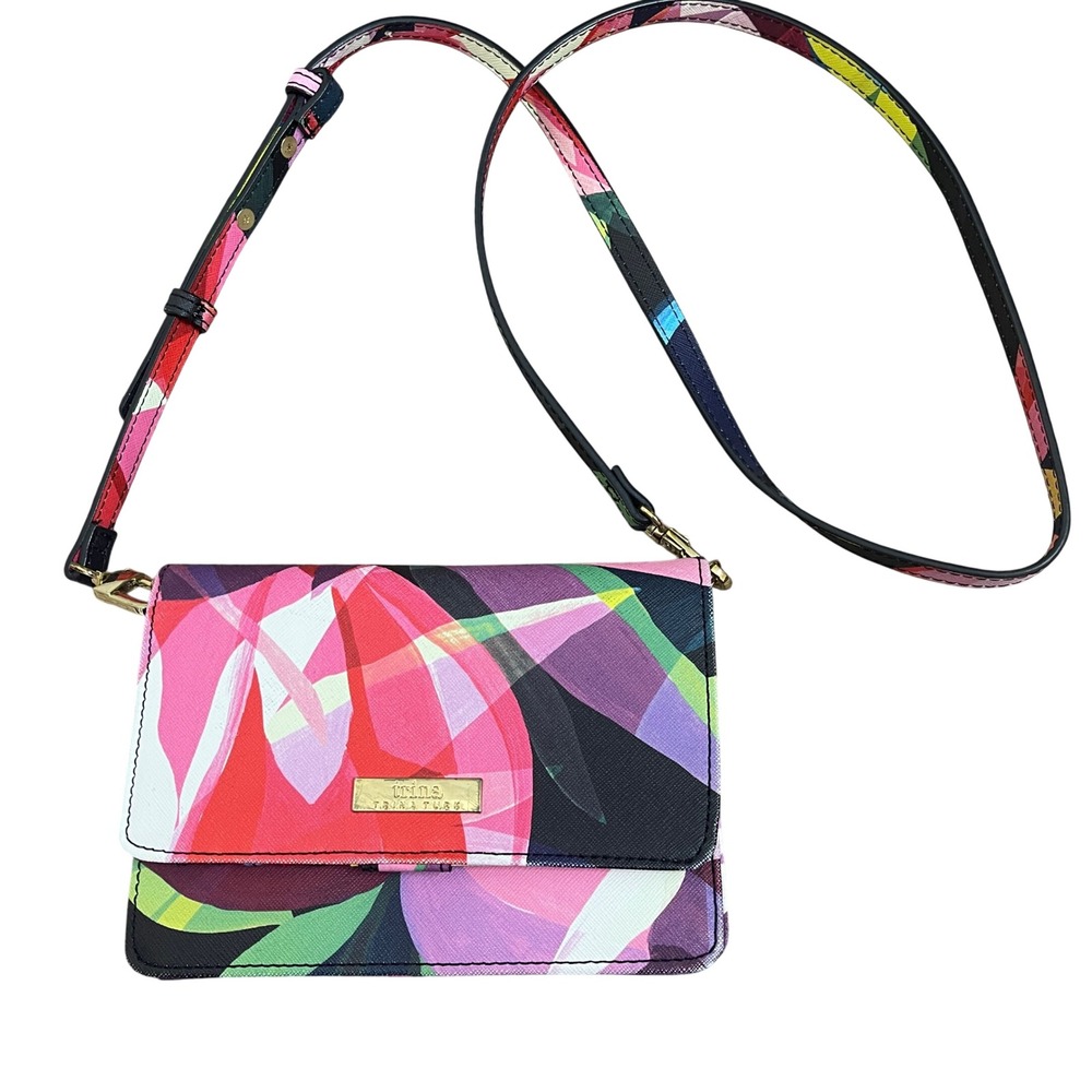 Trina Turk Multicolor Floral Saffiano Crossbody Wallet Bag Purse